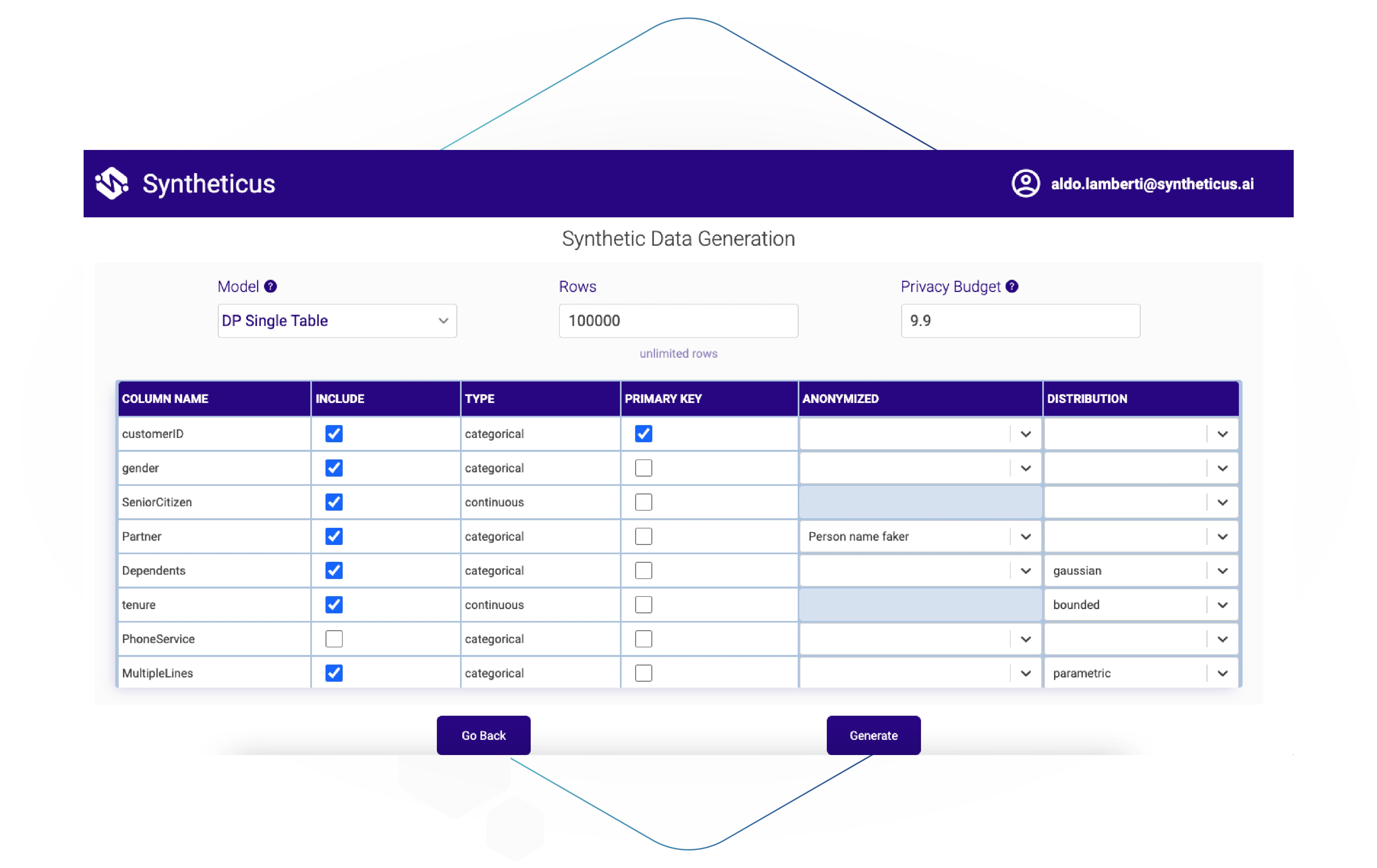 Syntheticus HUB_Flexible data-generating options