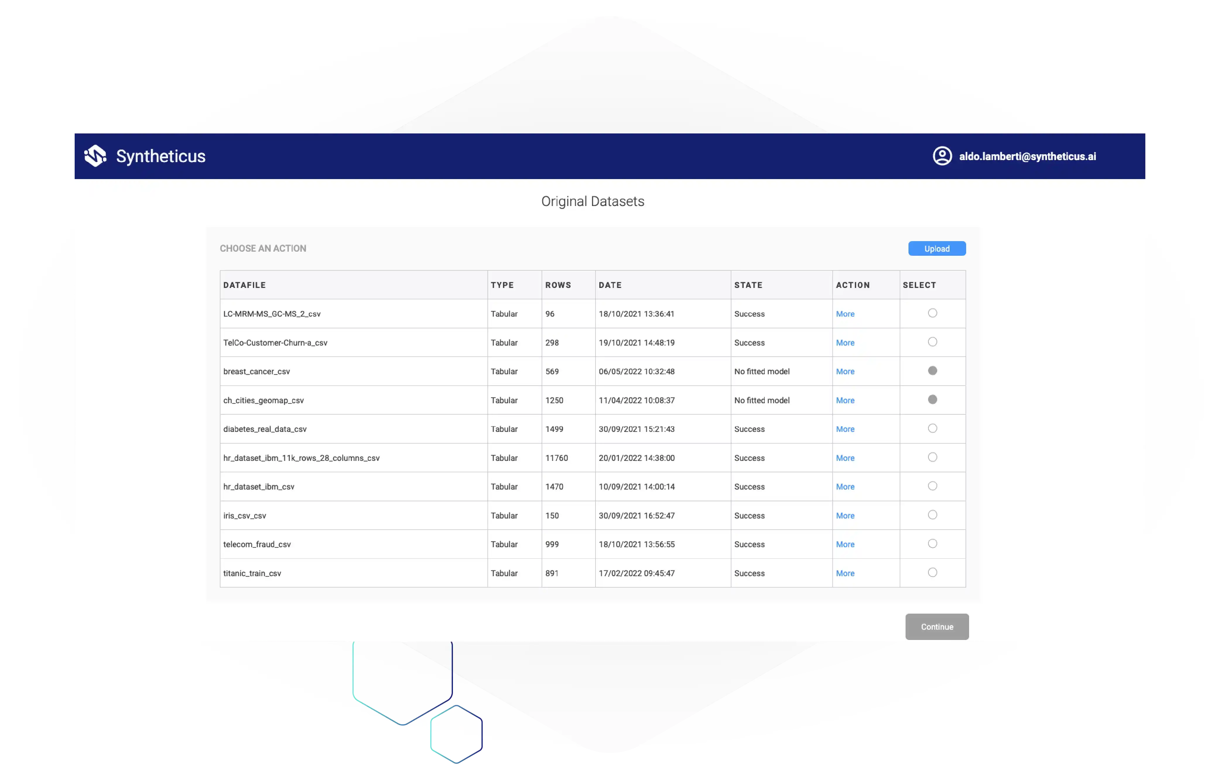 Syntheticus_Synthetic Data Platform Dashboard